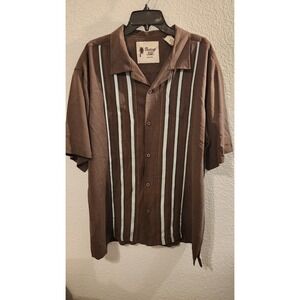 Vintage Silk camp collar short sleeve button shirt brown size XXL‎ blue Stripes